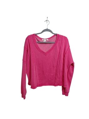 Altar'd State Bright Pink V-Neck Pullover Sweatshirt